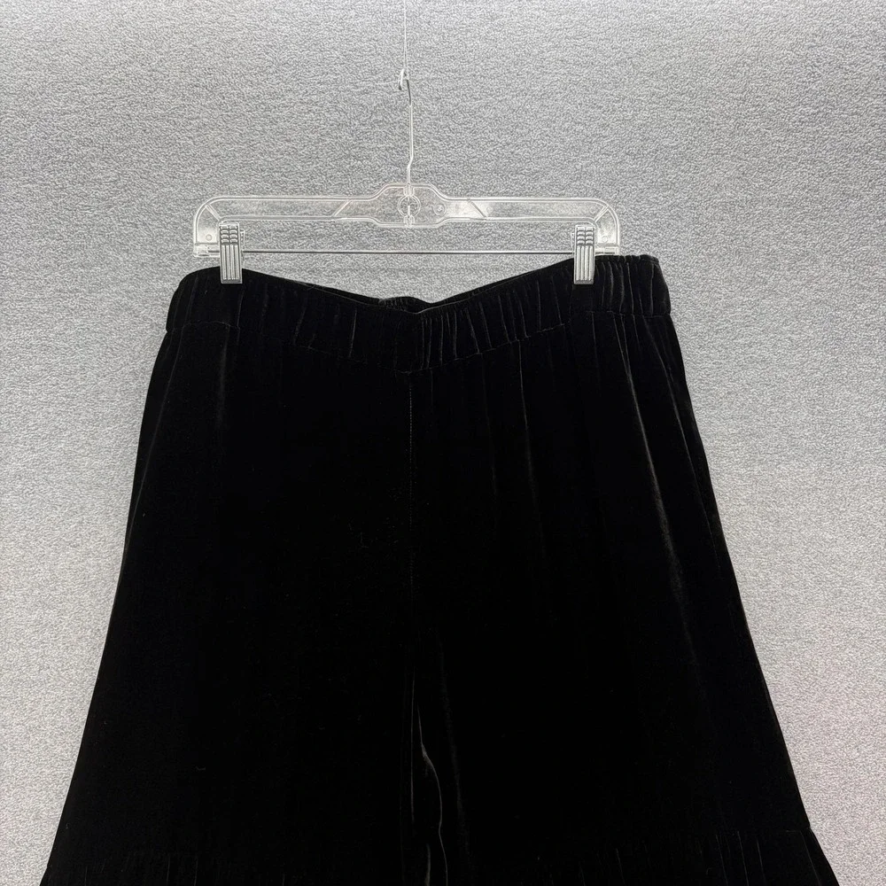 Johnny Was JW Los Angeles Pants Womens XL Black Velvet Wide Leg Ruffle Hem Party
